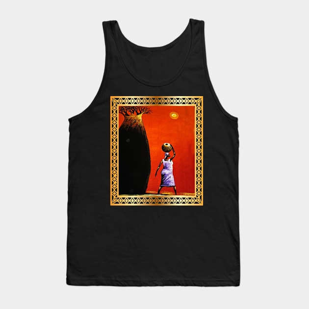 African Woman Artwork, African Tree Sunset Tank Top by dukito